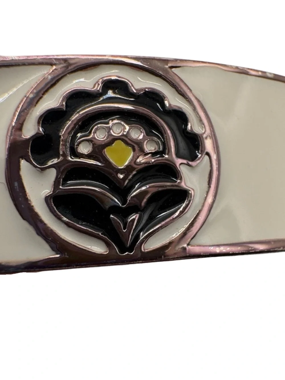 Vera Bradley Enamel Hinged Bangle Bracelet Sunshine Floral White Yellow Black